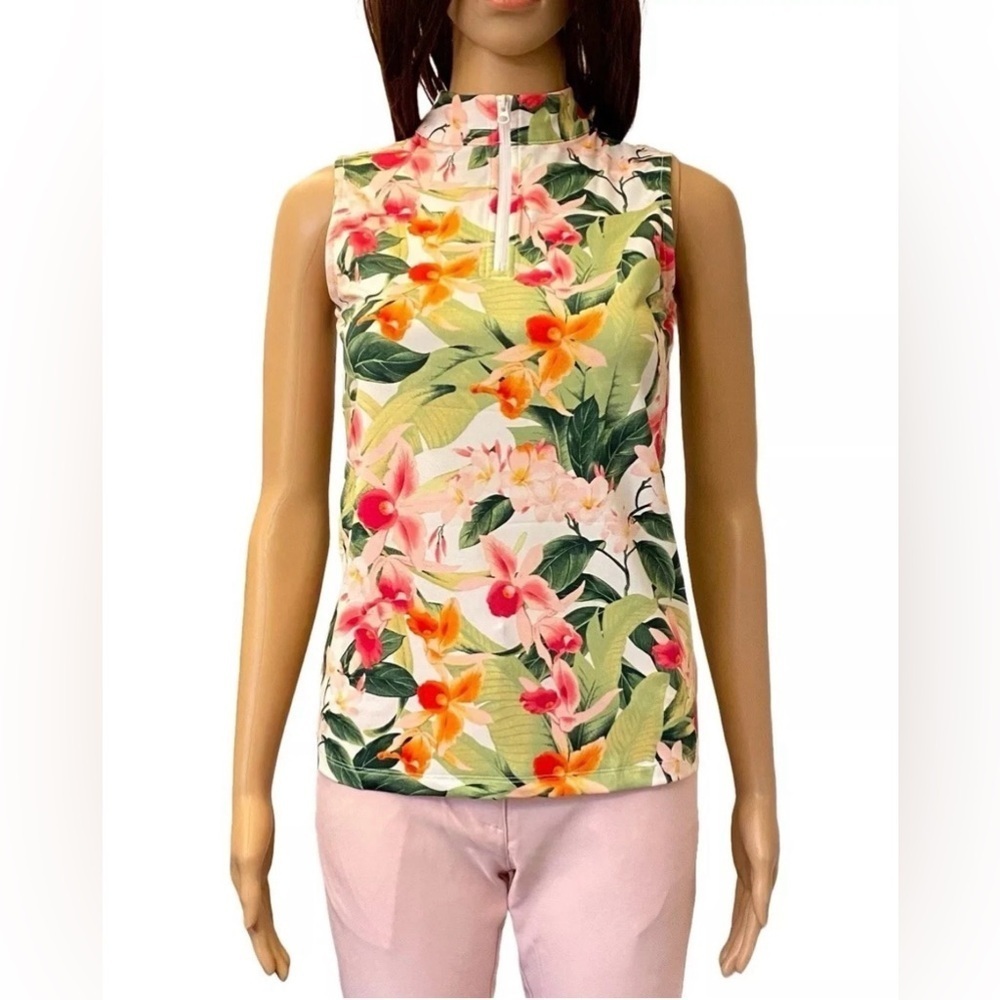 Tommy Bahama Womens Tennis Golf Floral 1/4 Zip Sleeveless Polo Top Size S - NWT